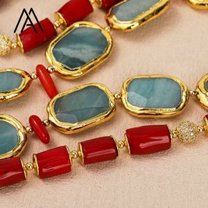 Stile Vintage Amazonite gemma dichiarazione <span class=keywords><strong>collana</strong></span> di corallo rosso con perline in oro placcatura stile bohémien per feste - Product Image 5