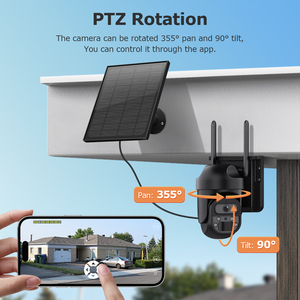 กล้องวงจรปิดรักษาความปลอดภัยกลางแจ้ง 3MP พลังงานแสงอาทิตย์ พร้อมระบบตรวจจับความเคลื่อนไหว PIR มองเห็นในเวลากลางคืน มาตรฐานกันน้ำ IP65 หมุนได้ PTZ แบตเตอรี่ในตัว - Product Image 2