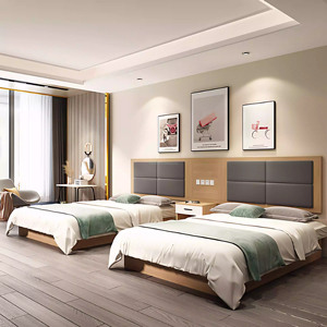 Custom 3 Star Hotel Single <b>Twin</b> Bedroom Furniture Sets Wood <b>Bed</b> <b>Frame</b> With Upholstered Headboard Nightstands Wardrobe & TV Desk - Product Image 4