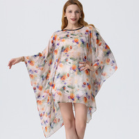 Robe de plage en tissu de soie texturé imprimé de luxe, respirante, grande taille, écharpe de plage, châle, kaftan