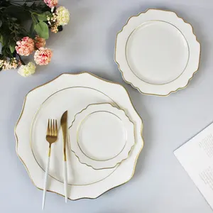 Wholesale modern ceramic dinnerware sets gold rim tableware bone china nordic dinner set