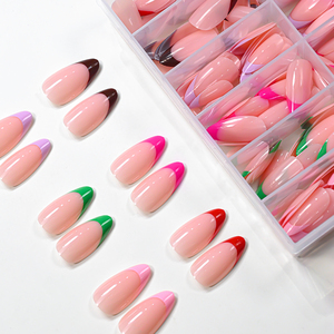 12 grilles, 288 pièces, <span class=keywords><strong>faux</strong></span> ongles en amande française couleur bonbon, ongles à presser à pointe moyenne en forme d'amande, <span class=keywords><strong>faux</strong></span> ongles d'été pour femmes - Product Image 5