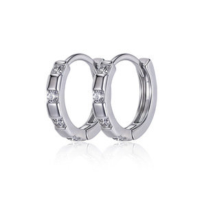 DINLE Zirconia Stick Earrings S925 Sterling <b>Silver</b> Geometric <b>Small</b> Circle Studs For Women Everyday Wear - Product Image 2