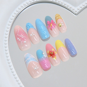 Nuevas <span class=keywords><strong>uñas</strong></span> postizas de lujo de verano con diseños 3D tallados, <span class=keywords><strong>uñas</strong></span> postizas de almendra con <span class=keywords><strong>flores</strong></span> pintadas, <span class=keywords><strong>uñas</strong></span> postizas de cobertura completa, removibles - Product Image 2