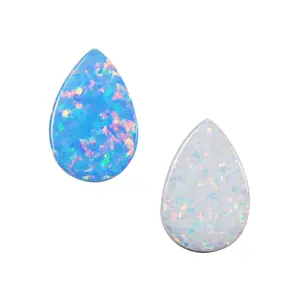 Opal armut boncuk charm cabochon çift düz sentetik gevşek Opal gözyaşı taş mavi opal taşlar damla kolye