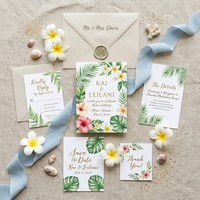 Juego de Tarjetas de Invitación para Boda Tropical |   Plantilla UV con Diseño Botánico en Lámina Dorada para Hoteles y Resorts
