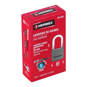 Master con lucchetto in ferro 36 unità con gancio lungo 63 mm in scatola, HERMEX - Product Image 3