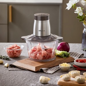 Picadora de carne Bear de 1L, eléctrica, de acero inoxidable, multifuncional, con tazón de vidrio para uso doméstico. - Product Image 1