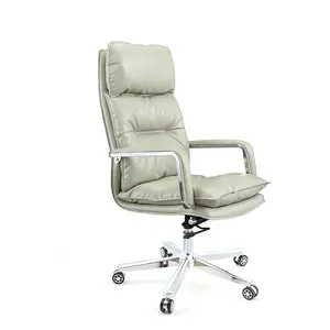 Silla de oficina de cuero genuino blanco moderna silla reclinable Boss de lujo ergonómica marrón PU silla de oficina ejecutiva de cuero para la venta
