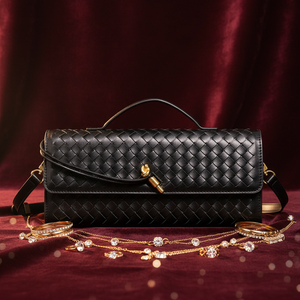 Sac à bandoulière accordéon en cuir tressé fait main pour femme, souple, imperméable, tendance, multi-usage, porté épaule ou croisé, idéal pour les soirées - Product Image 1