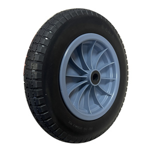 ล้อรถเข็น PU1412 ขนาด 14x3.50-8 แบบไม่ต้องเติมลม ขนาด 14 นิ้ว สีดำ ยางโฟม PU ขอบพลาสติกสีเทา ลูกปืน สำหรับรถเข็นสวน รถเข็นมือ - Product Image 3