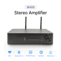Amplificateur de son mini 4 canaux classe D 60W pour maison intelligente Android, karaoké, 1U, avec entrée fibre optique, USB, BT 5.0, RCA, mobile