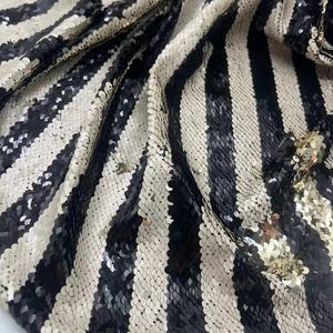 Nuovo prodotto di fabbrica nero e beige paillettes ricamato tessuto di maglia 100% <span class=keywords><strong>P</strong></span> per abito con paillettes - Product Image 3