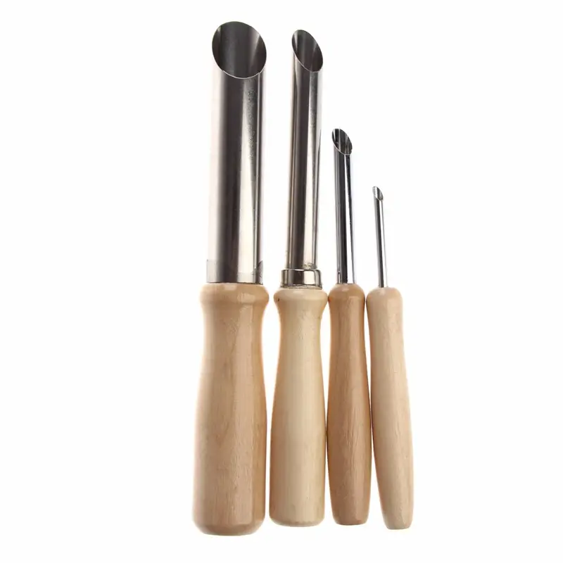 Cpatrick Pack of 4 Stainless Steel and Wood Circular Clay Hole Cutters for Pottery and Sculpture