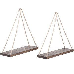 Étagères flottantes murales pour la maison <span class=keywords><strong>avec</strong></span> <span class=keywords><strong>corde</strong></span> pivotante Étagères décoratives murales en bois Ensemble de 2 - Product Image 5