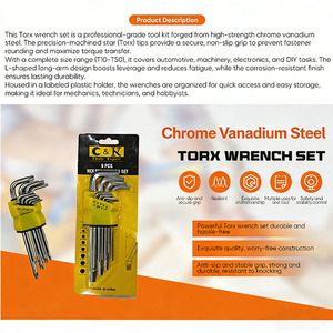 Nouvel ensemble <span class=keywords><strong>de</strong></span> clés Allen Torx à bras long et embout sphérique, 9 pièces, outils à main hexagonaux, clés hexagonales, outils <span class=keywords><strong>de</strong></span> quincaillerie, vente chaude - Product Image 2