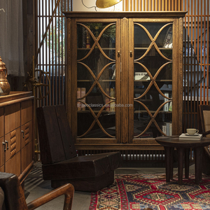 Vitrinas de Madera con Puerta de Cristal, Estantería de Madera Maciza para Libros, Decoración de Cocina y Hogar - Product Image 1