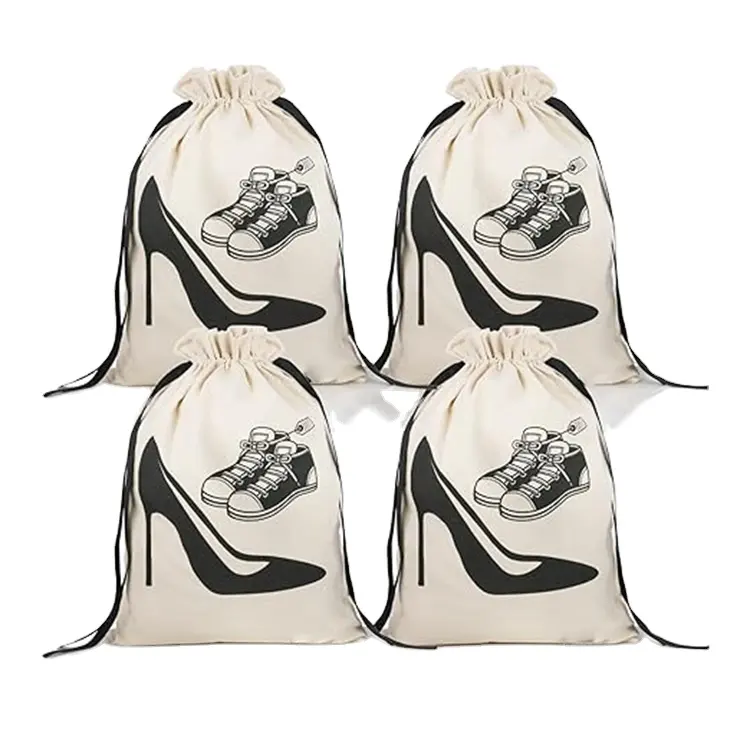 Benutzer definierte Druck Logo Siebdruck Bio-Baumwolle Musselin Double Shopping Leinwand Kordel zug Beutel Staubbeutel für Schuh