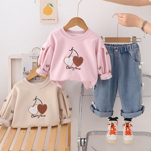 ชุดเสื้อผ้าเด็กผู้หญิงสำหรับฤดูใบไม้ผลิและฤดูใบไม้ร่วง อายุ <span class=keywords><strong>1</strong></span> 2 3 4 5 ปี เสื้อแขนยาวผ้าฝ้ายและกางเกงยีนส์ ชุดลำลอง 2 ชิ้น - Product Image 4