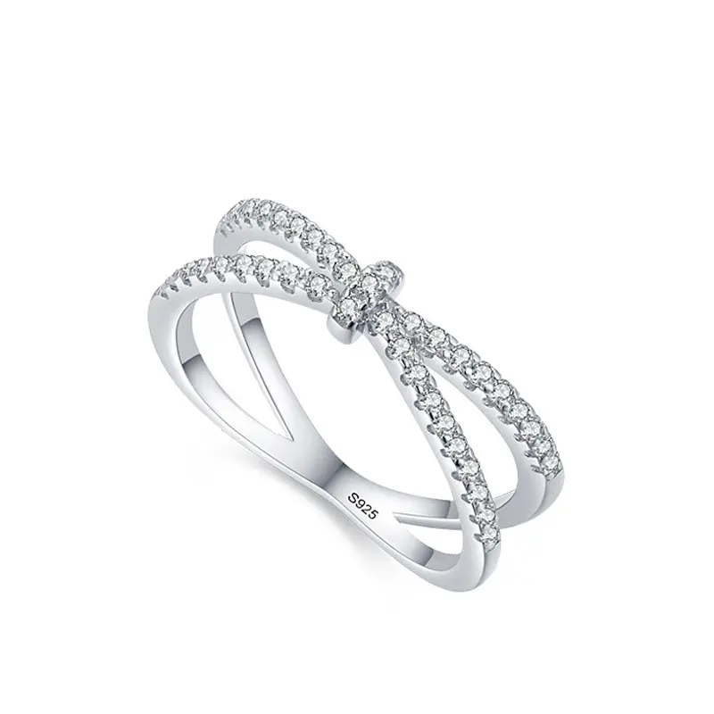 925 alla moda argento Sterling X anello con diamante simulato Cz anelli incrociati per le donne Cubic Zirconia fede nuziale per le ragazze