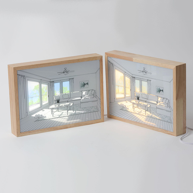 A5 Size Engraved Photo Frames Picture Led Light Paintings 3D Tabletop Art Christmas Theme Home Decor Led Light Bases Wood
