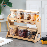 Bocaux en verre avec couvercles en bambou et cuillères, récipients de cuisine hermétiques pour le café, le sucre, les haricots, le thé, le stockage des aliments