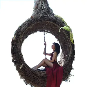 Luxury Outdoor Bali Style Rattan Bird's Nest Swing Hanging Chair Tree Daybed For Hotel Resort Landscape