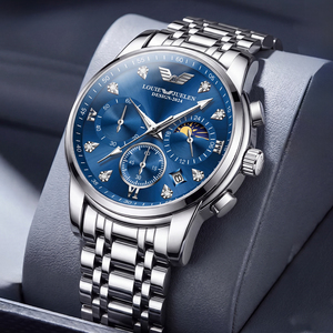 <span class=keywords><strong>Montre</strong></span> à quartz <span class=keywords><strong>pour</strong></span> <span class=keywords><strong>homme</strong></span> en acier inoxydable, boîtier en alliage, montres-bracelets <span class=keywords><strong>pour</strong></span> affaires, étanche 3 ATM avec calendrier lumineux, design soleil/lune/étoiles - Product Image 1