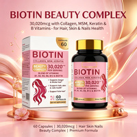 Biotine haute puissance 30 020 mcg avec collagène et vitamines pour la santé des cheveux, de la peau et des ongles, complexe beauté, complément alimentaire en capsules