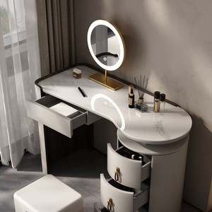 Creamy Style Minimalist Luxury Dressing Table With Drawers Sapphire Fish Belly White <b>Makeup</b> <b>Vanities</b> For Small Apartments - Product Image 4