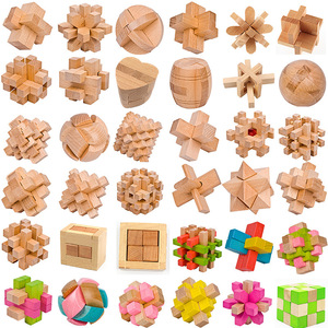 55model Custom Logo 3D Wooden Puzzle Magic Cubes KongMing Lock IQ Mind Brain Teaser Wooden Puzzles Game for Adults Children Kids