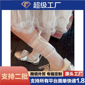 ถุงเท้าสีขาวเนื้อบางเบาพร้อมดีไซน์โบว์ผูกที่น่องแบบโปร่งสำหรับผู้หญิง ดูดซับเหงื่อ ป้องกันกลิ่น ทำจากเส้นใยโพลีเอสเตอร์ - Product Image 5