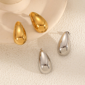 ต่างหูสแตนเลสทรงหยดน้ำ 18k ทองไทเทเนียมสตีล แฟชั่นมินิมอล ของขวัญเครื่องประดับสำหรับผู้หญิง - Product Image 2