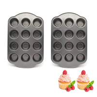 Moule à muffins en acier au carbone, 12 cavités, antiadhésif, brun, avec poignée, pour four, modèle P16