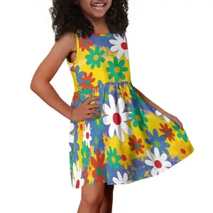 Summer Gowns for Kids Evening Dresses Flower Tie-dye Background Sleeveless Party Dress Lovely Princess Baby Kids Girl Dresses