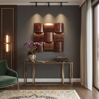 Décoration murale Art Déco en MDF sculpté en 3D, carreaux décoratifs modernes, textures ondulées en damier, finition chêne naturel, lavable, pour intérieur