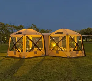 2023nuovo Design esterno impermeabile zanzariera Glamping campeggio famiglia schermo tenda esagonale ristorante tenda per la festa in giardino di casa