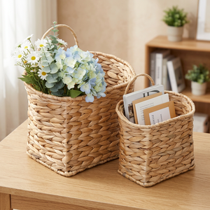 Artex Hai Nam Water Hyacinth Square Hanging Big Beer Basket with 4 Side Handle Bottle <b>Crate</b> - Product Image 4