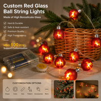 Guirlande lumineuse à boules de verre rouge en borosilicate, à piles, pour décoration de Noël et de la maison, vente en gros, fabricant OEM, sans plomb