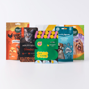 Pochette sur support lyophilisée pour aliments pour animaux de compagnie à fond plat en plastique imprimé personnalisé <span class=keywords><strong>Sac</strong></span> d'emballage alimentaire en plastique à fermeture éclair pour aliments en PE AL - Product Image 1