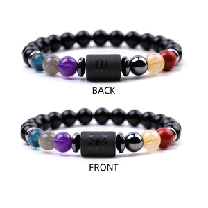 Di alta qualità 12 <span class=keywords><strong>segni</strong></span> di <span class=keywords><strong>astrologia</strong></span> stella pietra naturale perlina bracciale con ciondolo in acciaio inox 8mm rosa corniola quarzo bracciale - Product Image 1