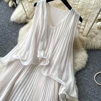 Robe longue décontractée 2026, robe française douce sans manches, plissée, élégante, pour femme, taille plus, imprimée, pour le bureau, vente en gros