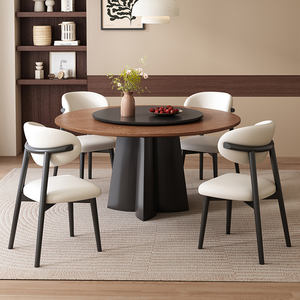 <b>Solid</b> <b>Wood</b> <b>Round</b> <b>Dining</b> <b>Table</b> With Rotatable Top For Home <b>Dining</b> Room - Product Image 3