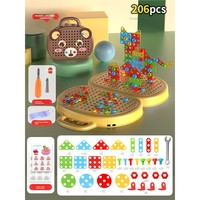 Boîte à outils de bricolage pour enfants avec vis et écrous, perceuse électrique, 208-357 pièces, rechargeable, marron beige, certifiée EN71 CPC, cadeau