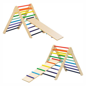 Triangolo rampicante in legno con rampa reversibile scivolo pieghevole in legno Montessori Kids 2in1 parco giochi al coperto - Product Image 5