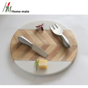 Wholesale Round Steak Marble and <strong>Wooden</strong> Serving Board Cheese Board Set Easy to Clean - Product Image 6