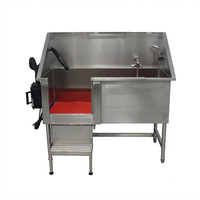 Baignoire de toilettage pour chien en acier inoxydable avec sèche-cheveux, rampe et porte coulissante - Station de lavage pour chien robuste