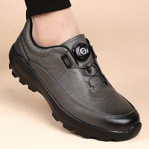 Chaussures de randonnée pour hommes en cuir véritable noir avec boucle rotative à lacets rapides, semelle antidérapante résistante à l'usure, amorti confortable - Product Image 2