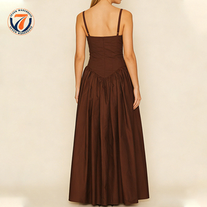 Vestido Maxi Marrón Oscuro de Alta Calidad para Mujer, Elegante, sin Tirantes, con Escote en V, Estilo Bustier, Cintura Alta, Voluminoso, Informal, Falda Personalizada - Product Image 3