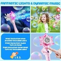 Baguette à bulles lumineuse et musicale, Baguette à bulles magique Princesse Jouets pour filles Souffleur automatique de bulles Cadeaux amusants pour l'extérieur pour les enfants